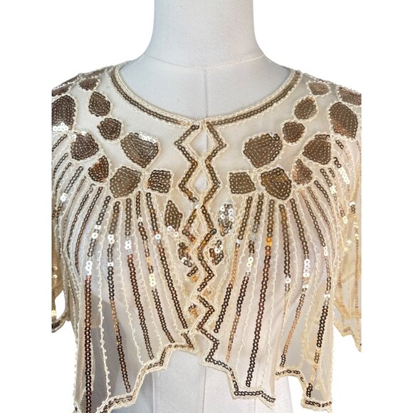 Vintage Style Sequined One Size Champagne Sheer Cape Shawl NWT - Picture 6 of 15